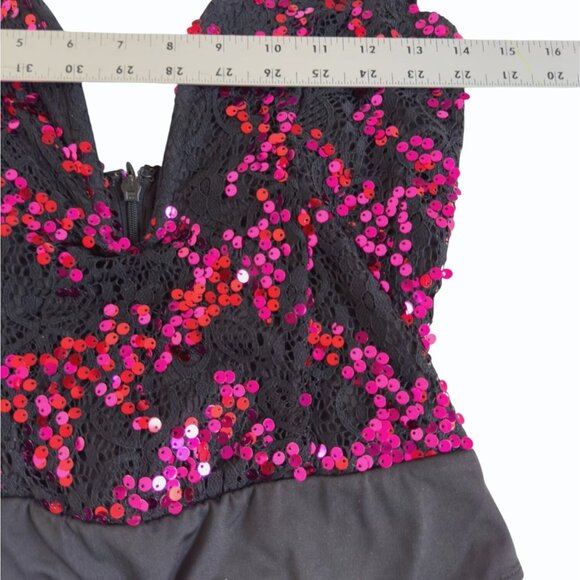 h:ours Revolve Felly Sequin Bodysuit Womens Size‎ M Fuschia Black Plunging - Picture 9 of 11